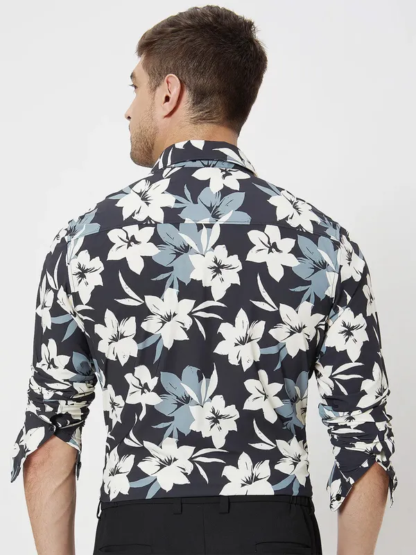 MUFI black printed cotton casual shirt