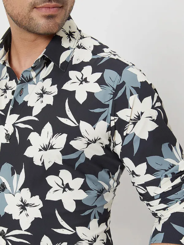 MUFI black printed cotton casual shirt