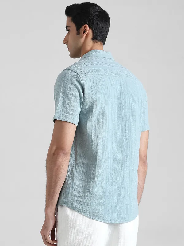 MUFTI aqua blue cotton shirt for casual wear