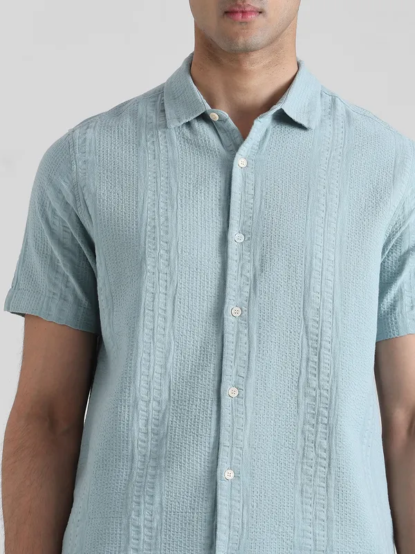 MUFTI aqua blue cotton shirt for casual wear