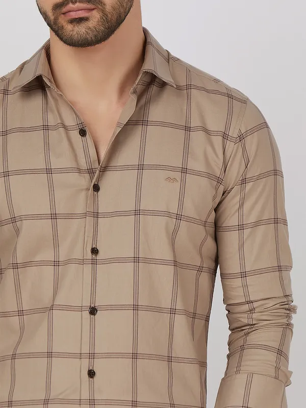 MUFTI beige cotton checks shirt
