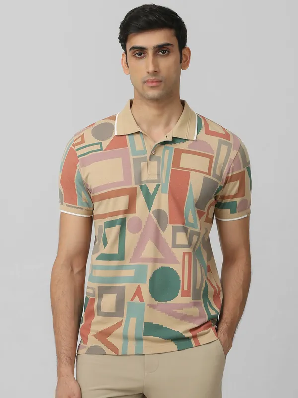 MUFTI beige cotton t-shirt for men in print