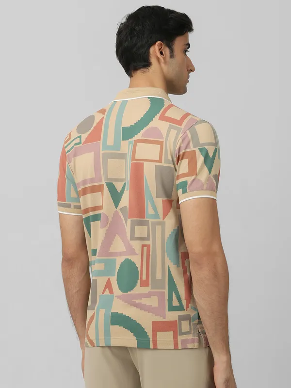 MUFTI beige cotton t-shirt for men in print