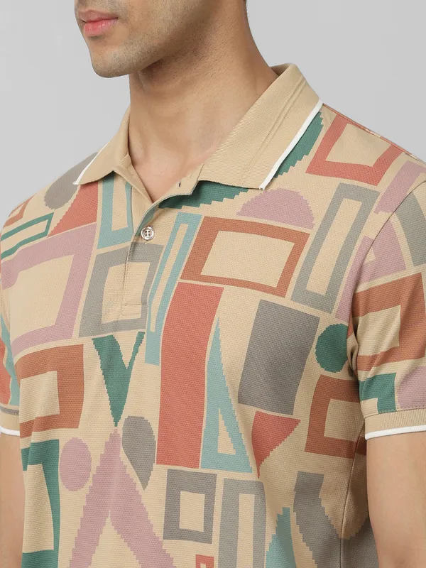 MUFTI beige cotton t-shirt for men in print