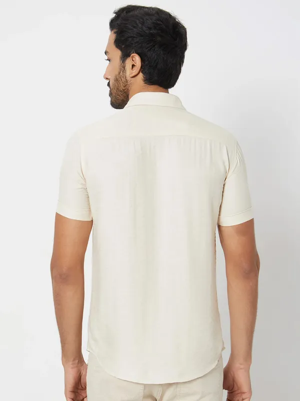 MUFTI beige plain cotton shirt
