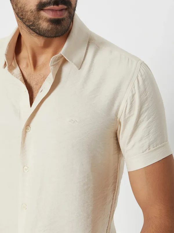 MUFTI beige plain cotton shirt