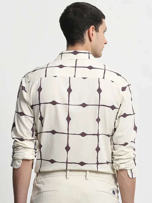 MUFTI beige printed casual wear mens shirt