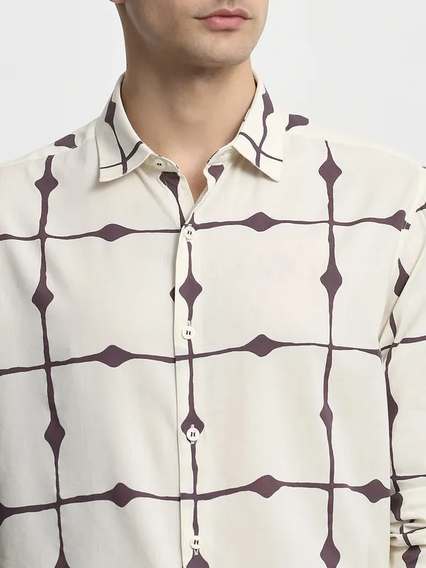 MUFTI beige printed casual wear mens shirt