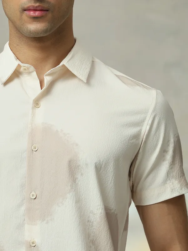 MUFTI beige printed cotton casual shirt for men