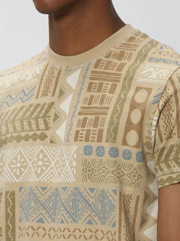 Mufti beige printed t shirt