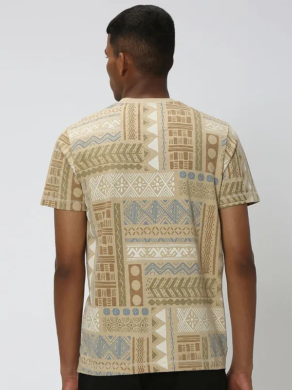Mufti beige printed t shirt