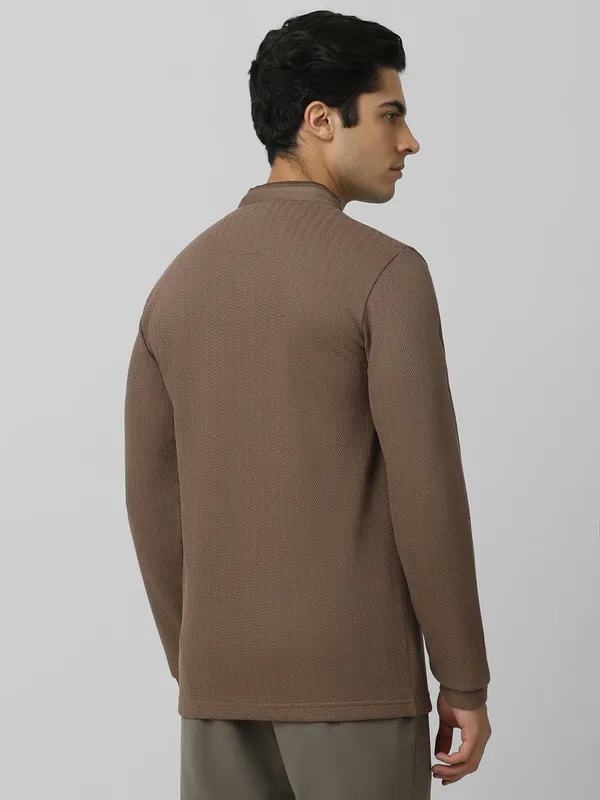 MUFTI beige textured slim fit t-shirt in cotton