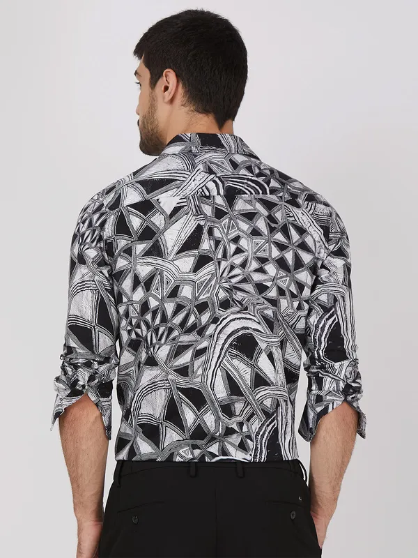 MUFTI black and white cotton printed shirt