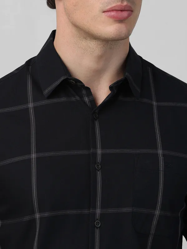 MUFTI black cotton shirt with checkered pattern