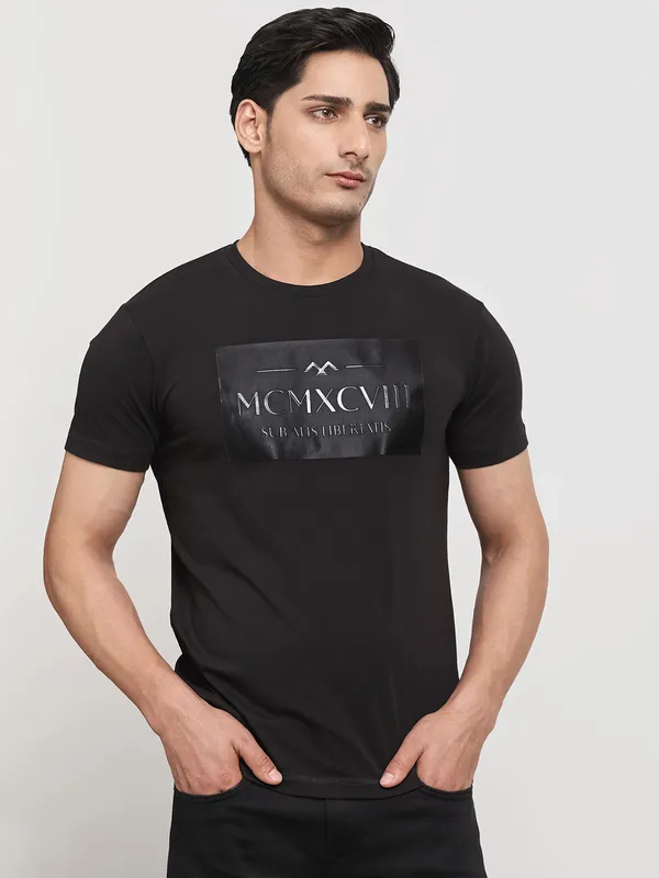 MUFTI black printed round neck t-shirt