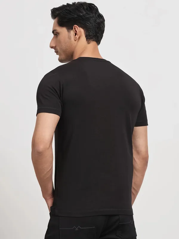 MUFTI black printed round neck t-shirt
