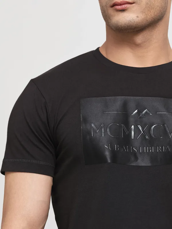 MUFTI black printed round neck t-shirt