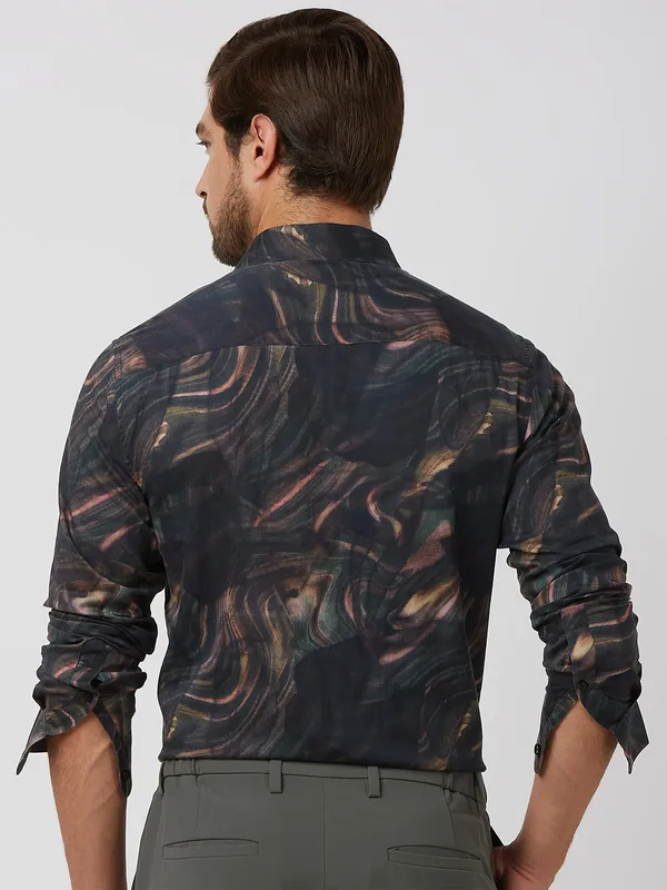 MUFTI black printed shirt with full sleeves