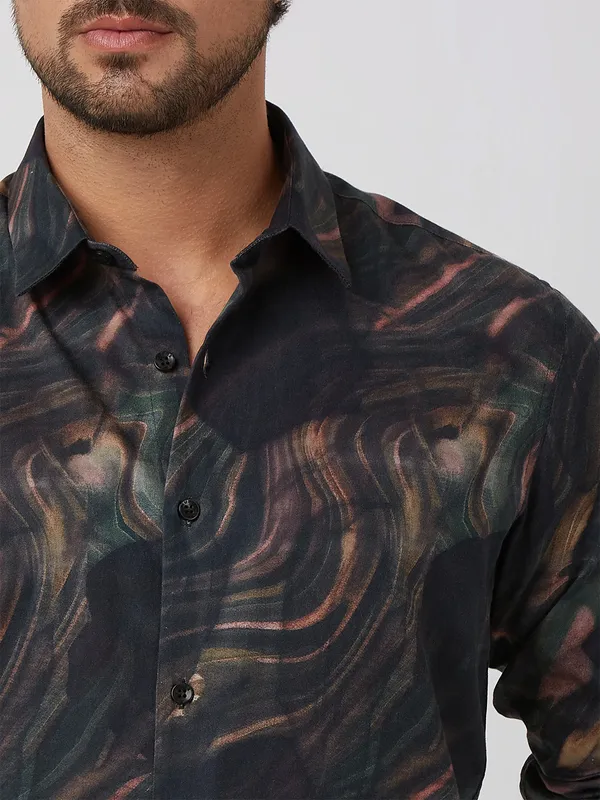 MUFTI black printed shirt with full sleeves