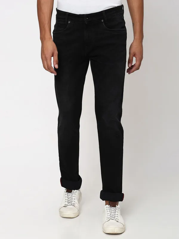 Mufti black solid narrow fit jeans