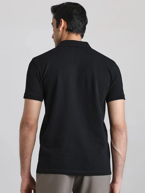 MUFTI black textured polo t-shirt