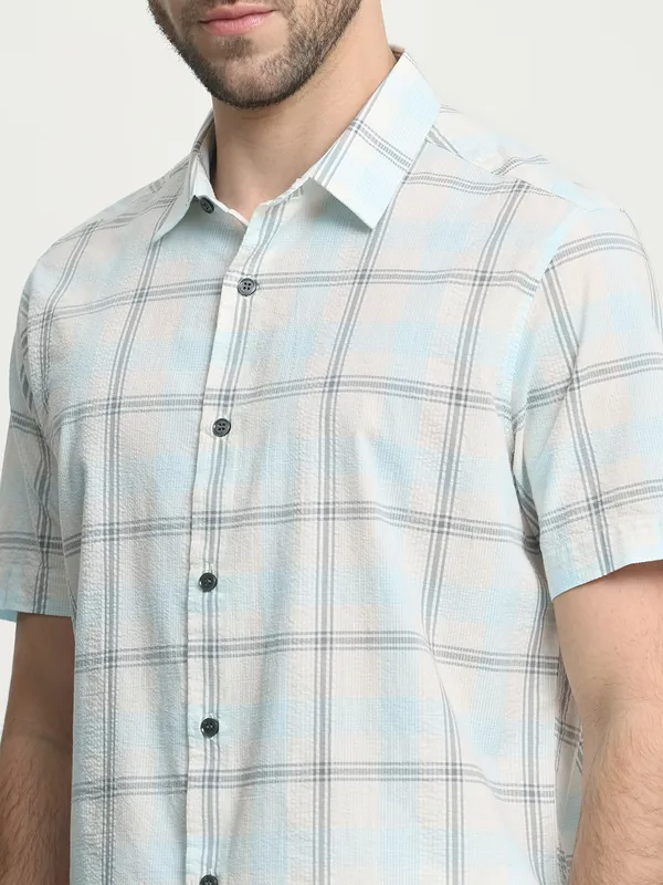 MUFTI blue checkered cotton casual wear shirt