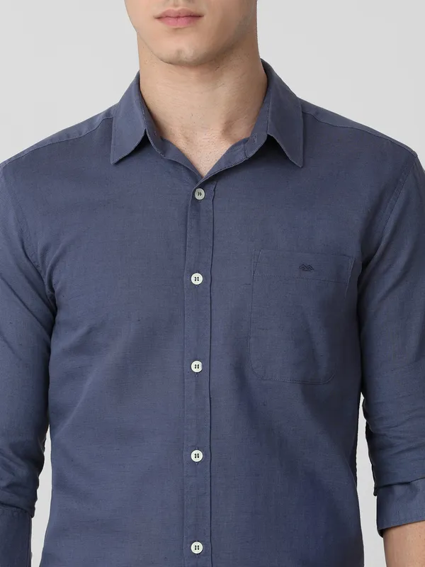 MUFTI blue plain cotton shirt for men