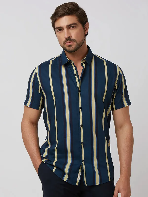 MUFTI blue stripe casual cotton shirt
