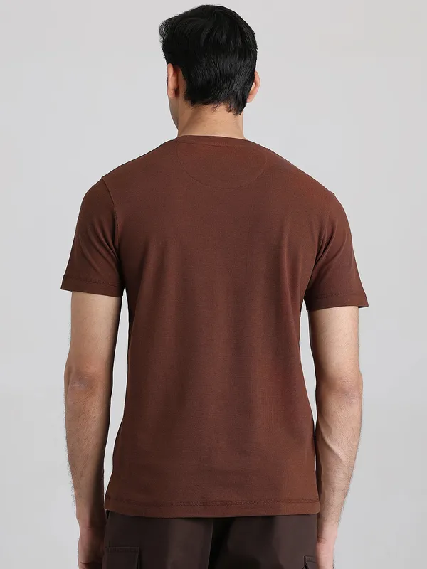 MUFTI brown printed round neck t-shirt
