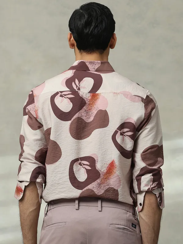 MUFTI brown printed slim fit casual shirt