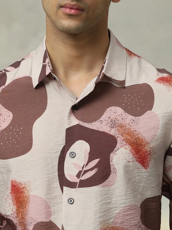 MUFTI brown printed slim fit casual shirt