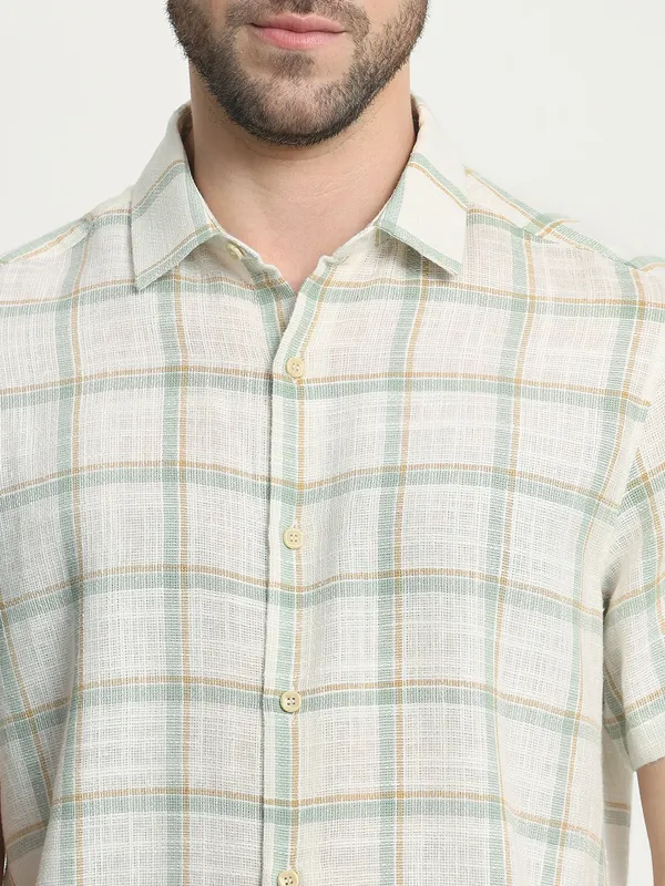 MUFTI checked off white cottton casual shirt