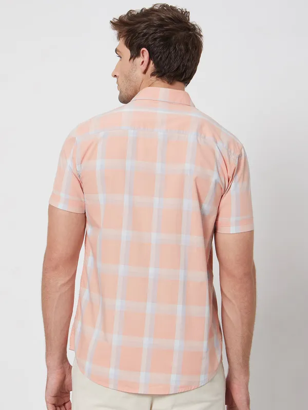 MUFTI checks cotton peach shirt