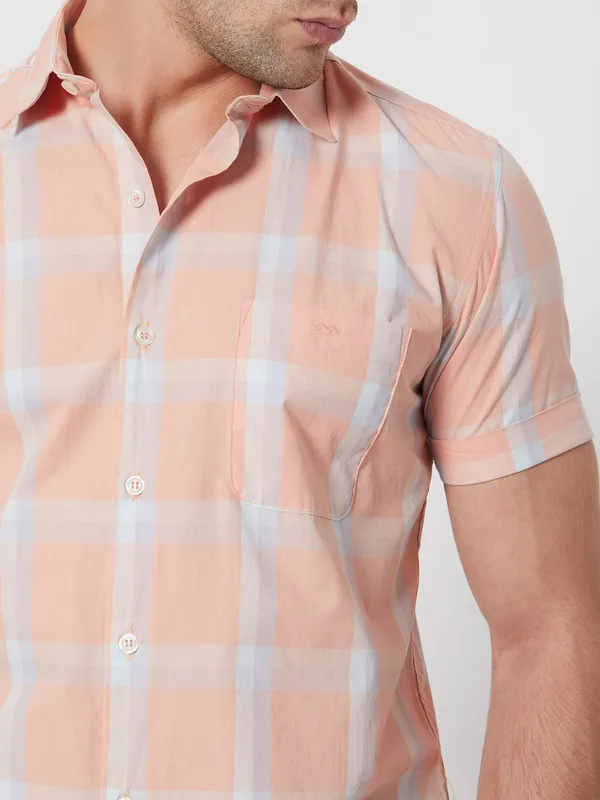 MUFTI checks cotton peach shirt
