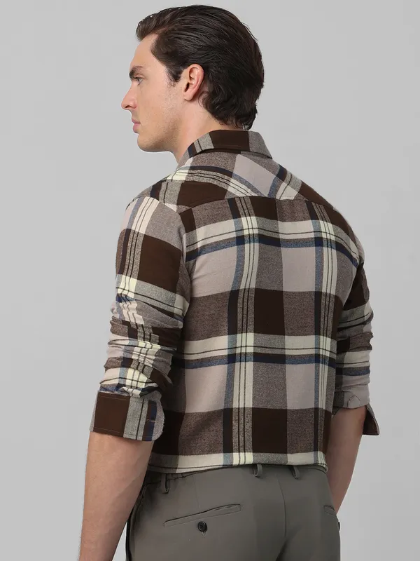 MUFTI coffee checkered shirt in cotton fabric