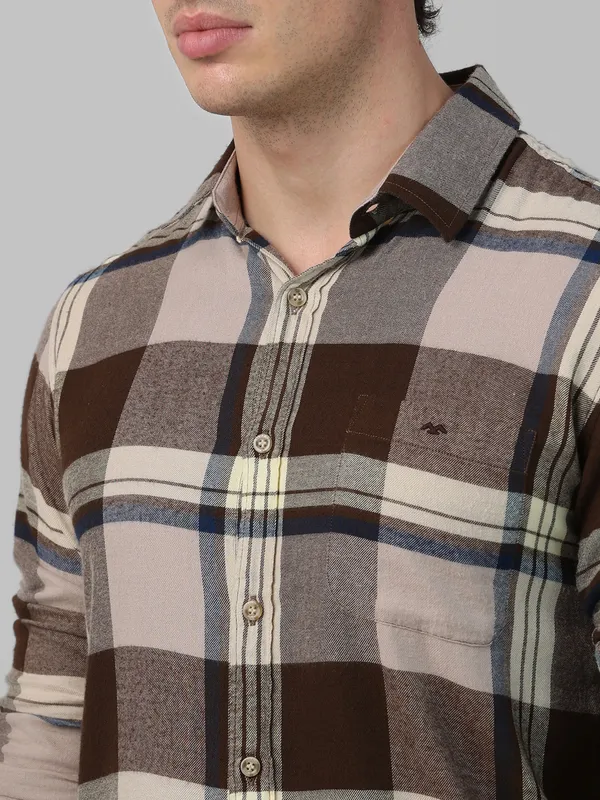 MUFTI coffee checkered shirt in cotton fabric