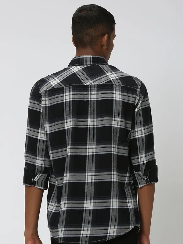 Mufti cotton black checks shirt