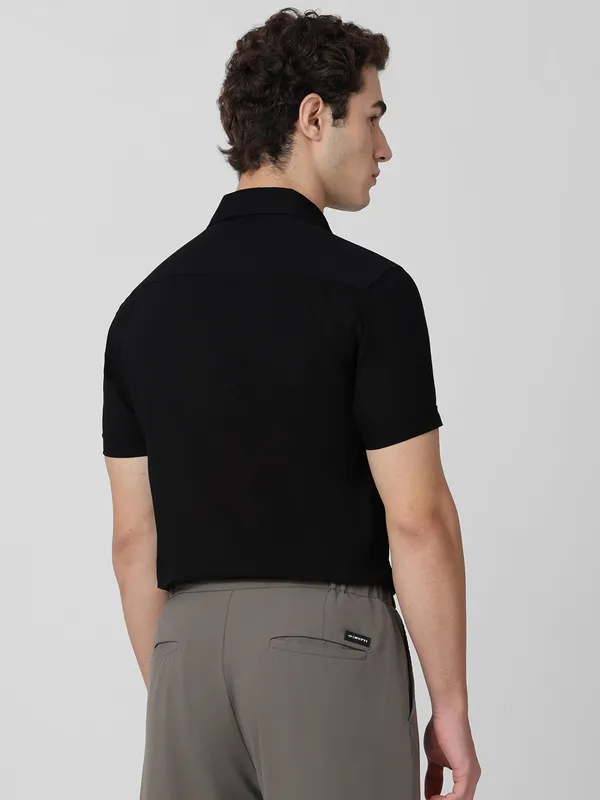 MUFTI cotton plain black shirt for men