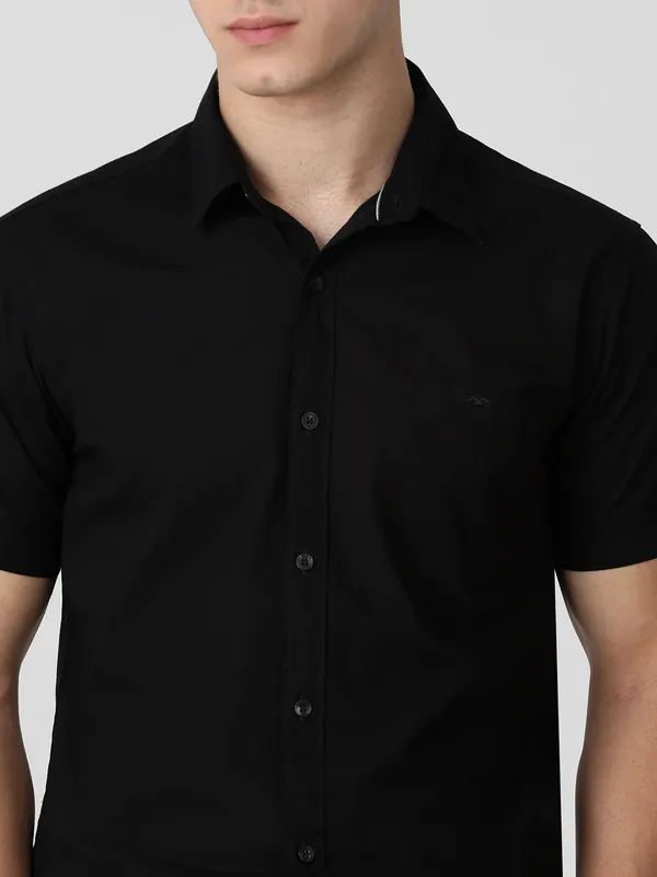 MUFTI cotton plain black shirt for men