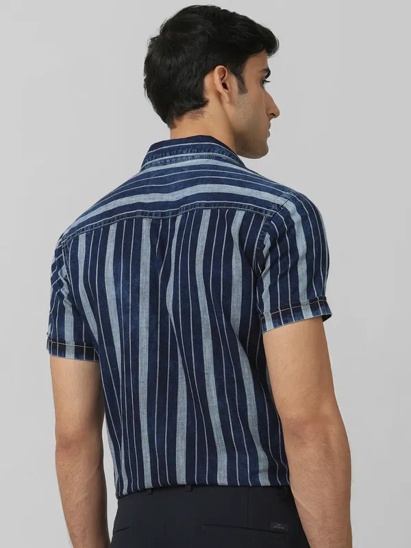 MUFTI cotton stripe navy shirt for men