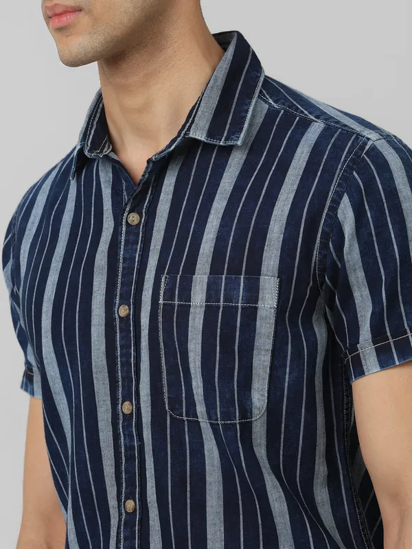 MUFTI cotton stripe navy shirt for men