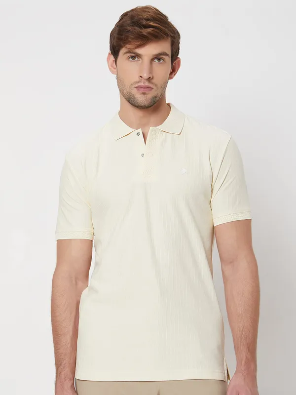 MUFTI cream cotton polo t-shirt