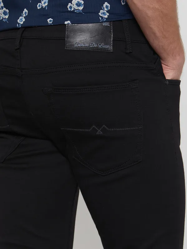 MUFTI dark black solid denim jeans for men