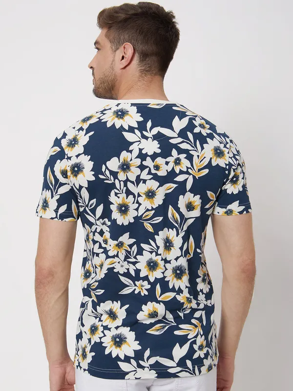 Mufti dark blue floral printed t-shirt