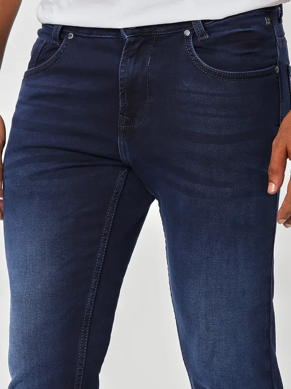 Mufti dark blue washed ankle length jeans
