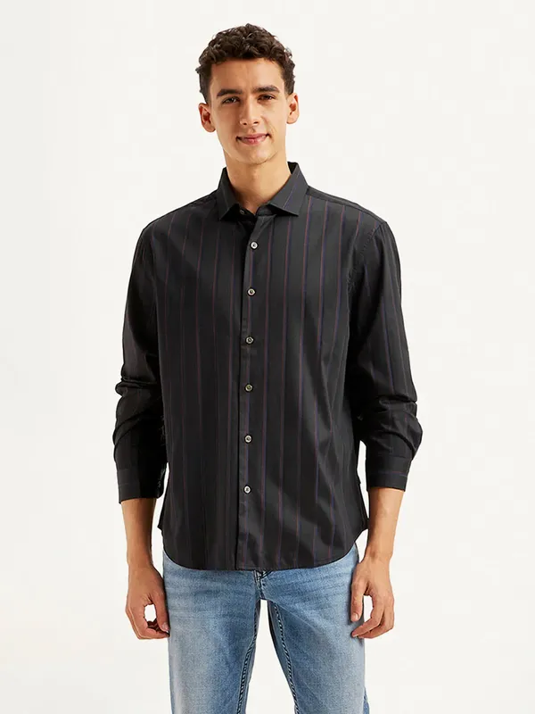 MUFTI dark grey striped cotton casual shirt