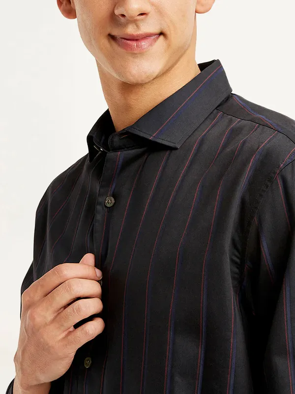 MUFTI dark grey striped cotton casual shirt