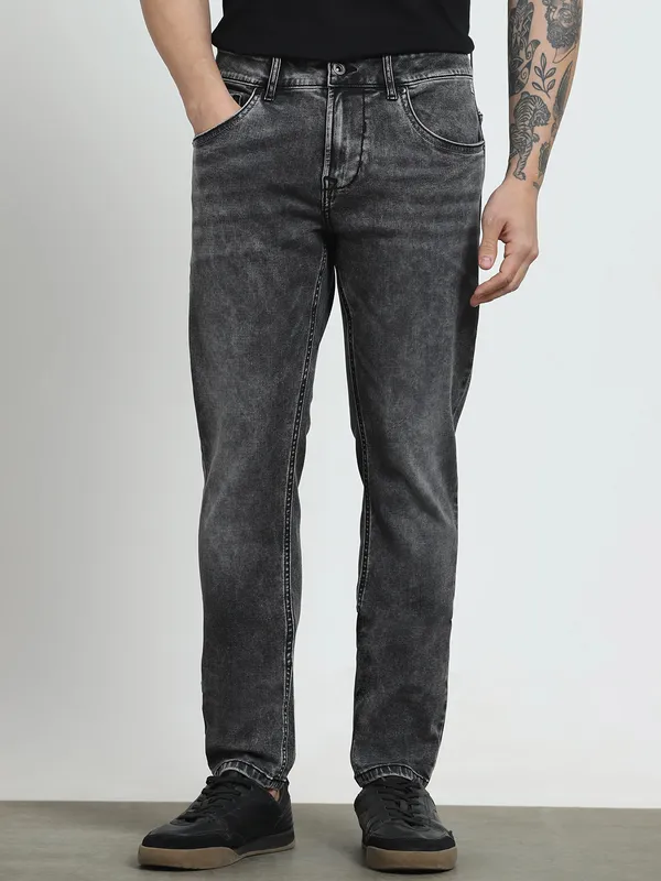 MUFTI dark grey washed skinny fit denim for men