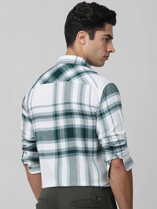 MUFTI dusky green cotton checkered shirt