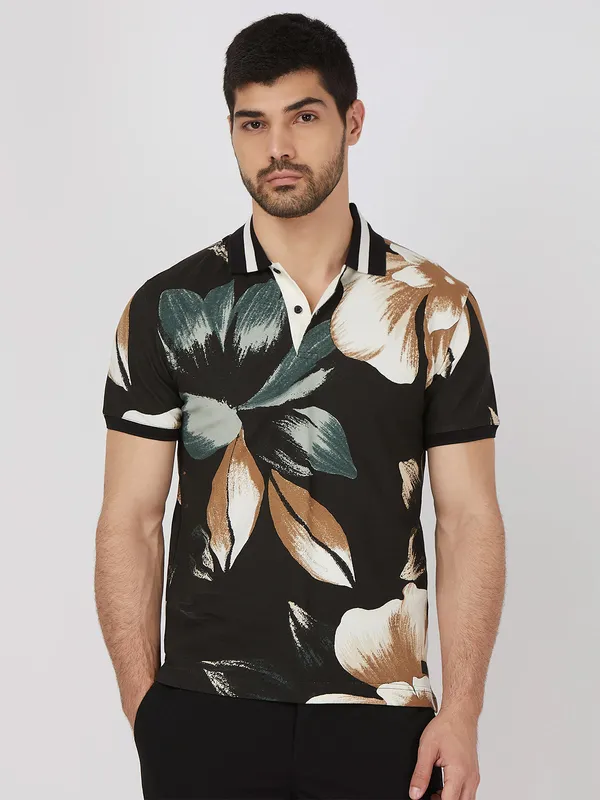 MUFTI floral black printed cotton t-shirt